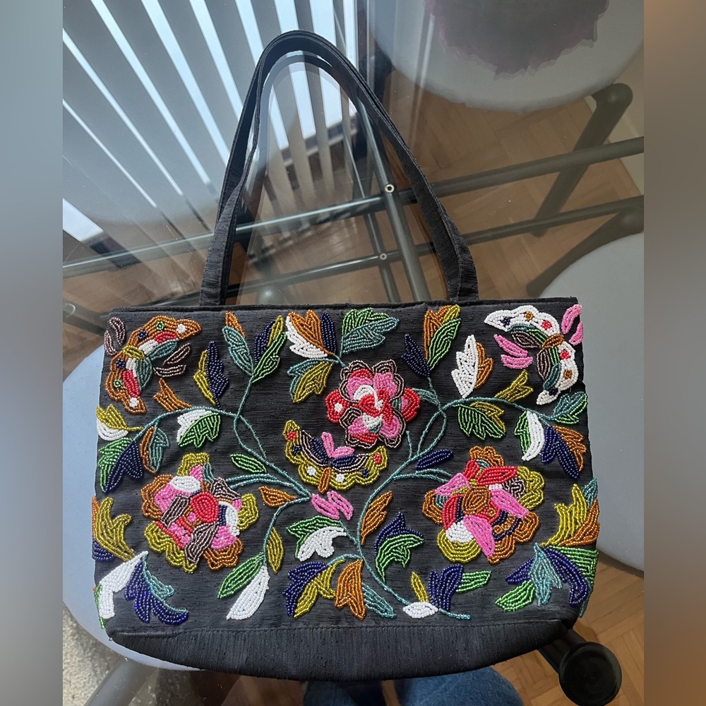 Floral Beaded Cloth Bag
